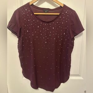 Ann Taylor rhinestone Blouse. Burgundy size small. EUC